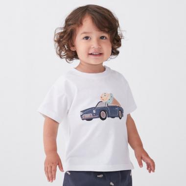 接触冷感】車アイスアップリケTシャツ(80cm オフ ホワイト): キッズ