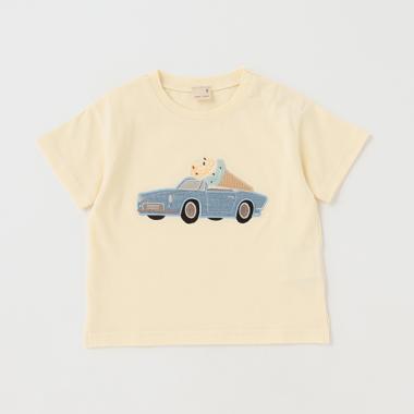 接触冷感】車アイスアップリケTシャツ(80cm オフ ホワイト): キッズ