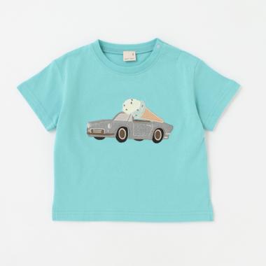 接触冷感】車アイスアップリケTシャツ(80cm オフ ホワイト): キッズ