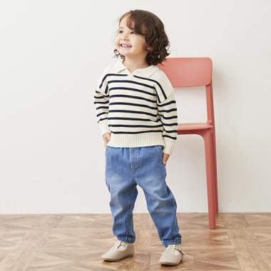〈新品未使用〉グッチベビーのデニムジョガーパンツ☆2歳用 ストレッチデニムジョガーパンツ(80cm ブルー): キッズ