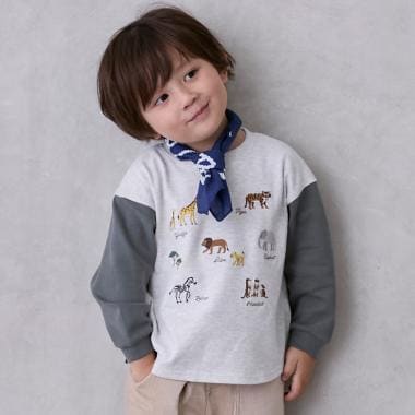 動物刺しゅう長袖Tシャツ