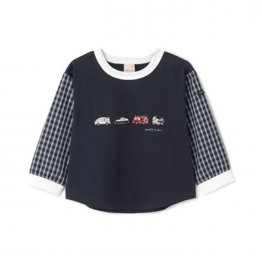 働く車　袖布帛長袖Tシャツ