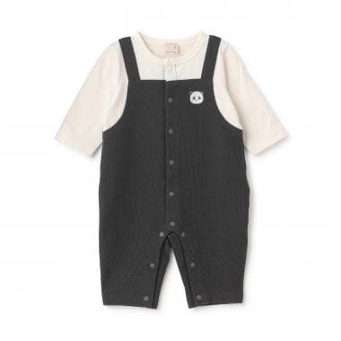 アニマル刺しゅうサロペ風カバーオール