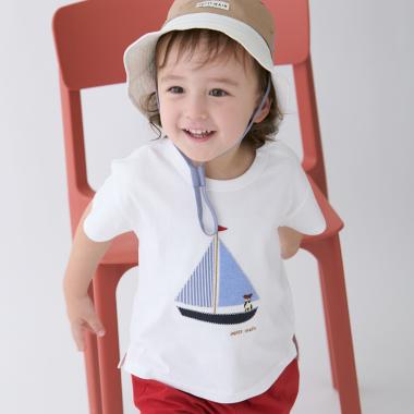 ヨット/車アップリケ半袖Tシャツ