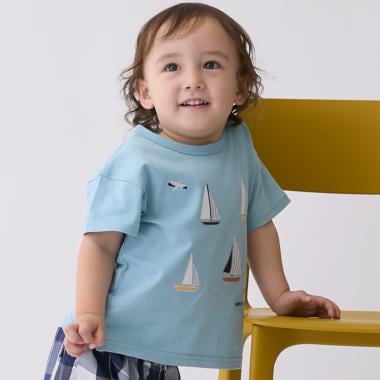 ヨット/車アップリケ半袖Tシャツ