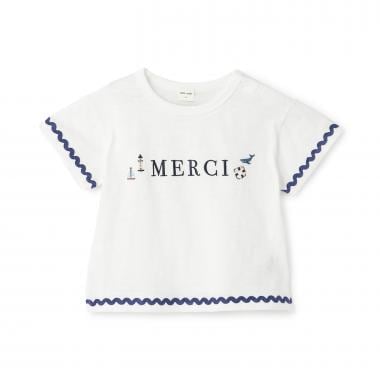 【接触冷感】マリン刺しゅう袖ラインTシャツ