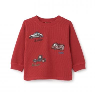 予約商品】車アップリケダブルフェエイス長袖Tシャツ(80cm 赤): キッズ
