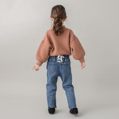 後ろレースアップ切りっぱなしデニムパンツ(80 ブルー): キッズ