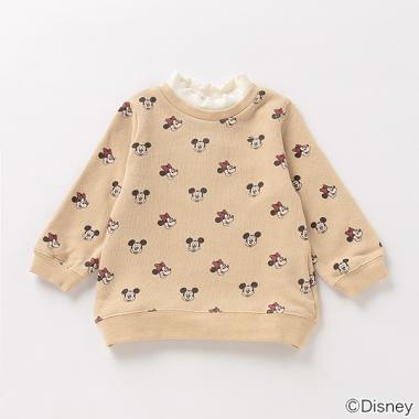 DISNEY】 裏毛 ミッキー＆ミニーデザイン レイヤード風総柄トレーナー