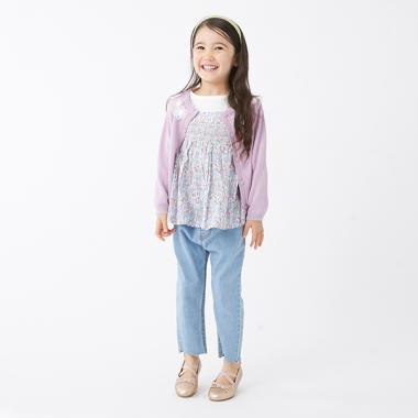 専用♡マイアミ購入 ふわふわレースとシフォン装飾 オーロラの煌めきカーディガン ウォッシャブル フラワーレースつきカーディガン(S(80-90