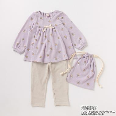 【PEANUTSコラボ】 収納袋つきスヌーピー総柄Tシャツ×パンツパジャマセット