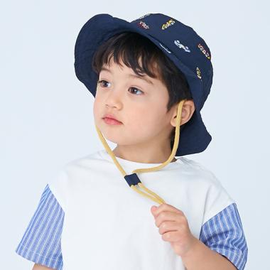 UVカット アソート総柄刺しゅうバケットハット(50 紺): キッズ