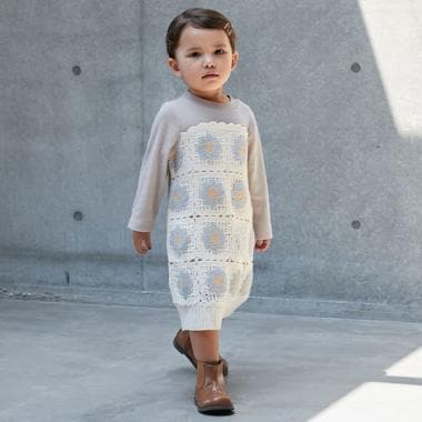 お花ニットTドッキングワンピース(80cm アイボリー): キッズ