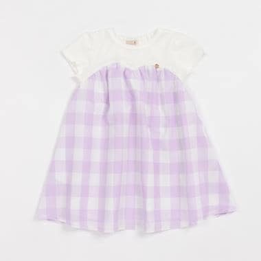 リンク】チェック切り替えワンピース(キッズ)(80cm ラベンダー