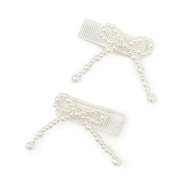 パールリボンヘアクリップ2P