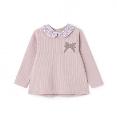 衿つきリボン長袖Tシャツ
