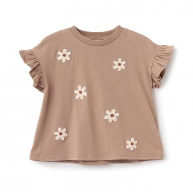 【接触冷感】袖フリル刺しゅう半袖Tシャツ