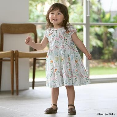 【イズミヤ サク】【リンク】肩リボンフラワーキャットワンピース