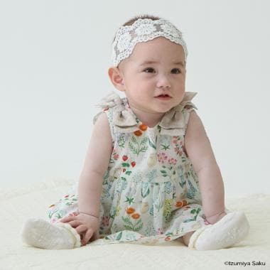 【イズミヤ サク】【リンク】肩リボンフラワーOPロンパース