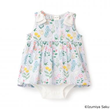 【イズミヤ サク】【リンク】肩リボンフラワーOPロンパース