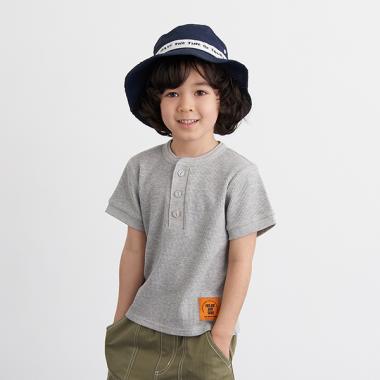 ヘンリーネックワッフルTシャツ(90 トップ グレー): キッズ
