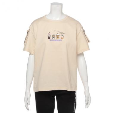 カフェドリンクモチーフ袖ロゴテープTシャツ