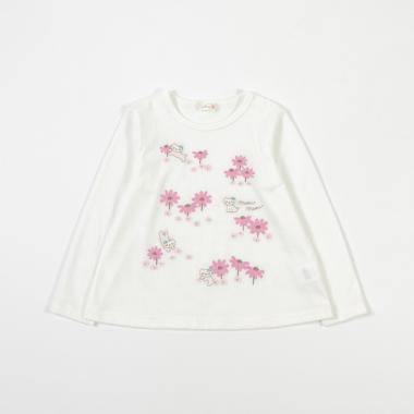 【日本製】cocoちゃん刺繍とお花の長袖Tシャツ(100～120)