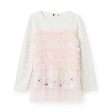 チュールドッキングラメ入り長袖チュニック