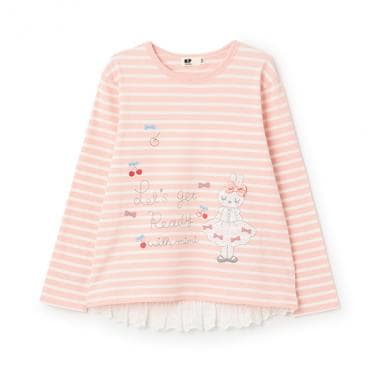 mimiアップリケボーダー長袖Tシャツ