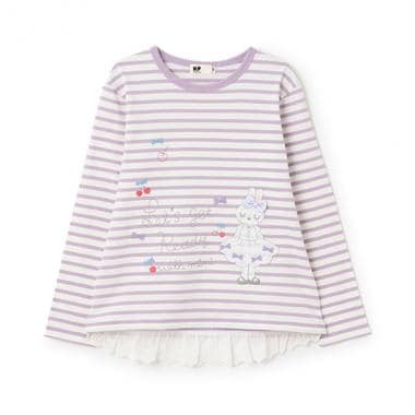 mimiアップリケボーダー長袖Tシャツ