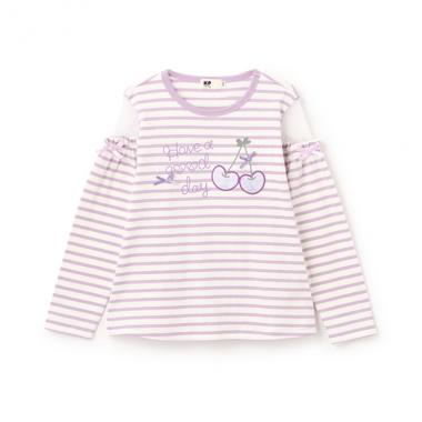肩チュールボーダー長袖Tシャツ