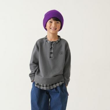 チェックシャツレイヤードワイドスウェット