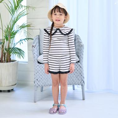 【SWIM】【UV加工】アソート総柄衿付きフリルラッシュガード＆パンツセット