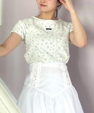 小花柄ワッフル半袖Tシャツ