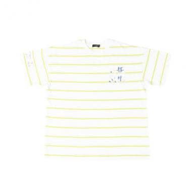 ジャガードボーダー・ドロップショルダーサーフプリント半袖Tシャツ