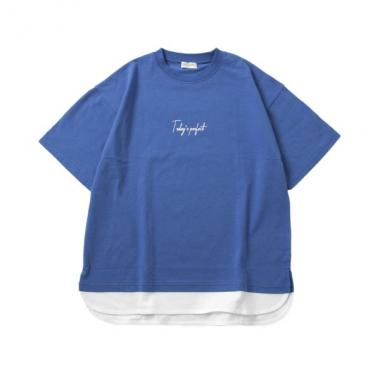 【接触冷感】裾レイヤード無地半袖Tシャツ