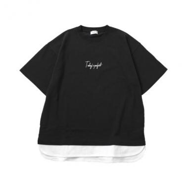 【接触冷感】裾レイヤード無地半袖Tシャツ