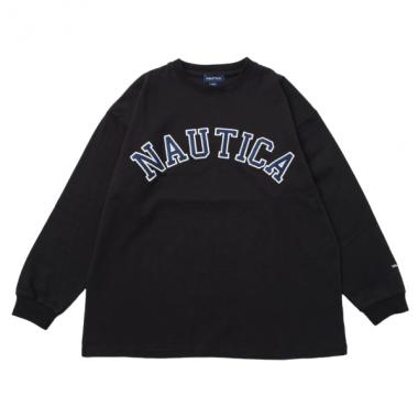 【NAUTICA】フロントロゴアップリケ刺繍長袖Tシャツ