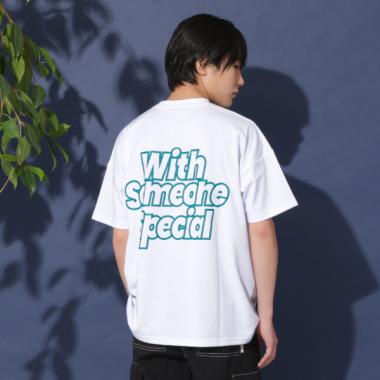 【防虫加工】バックメッセージロゴ発泡プリント半袖Tシャツ