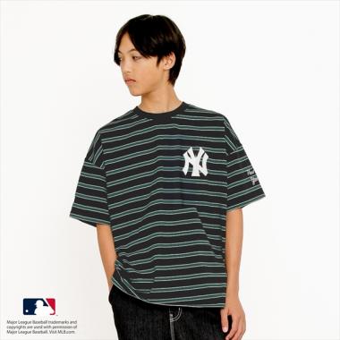 【MLB】マルチボーダー・チームロゴ刺繍半袖Tシャツ