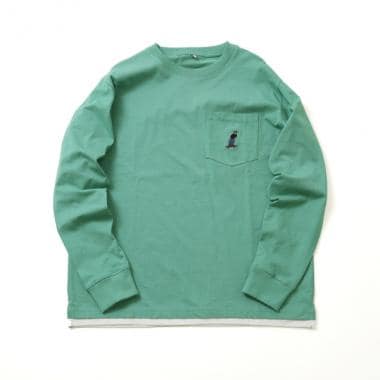ポケットボブ刺繍入り裾レイヤード長袖Tシャツ