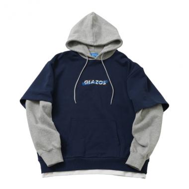 【速乾・毛玉になりにくい】フロントロゴ袖レイヤードビッグパーカー