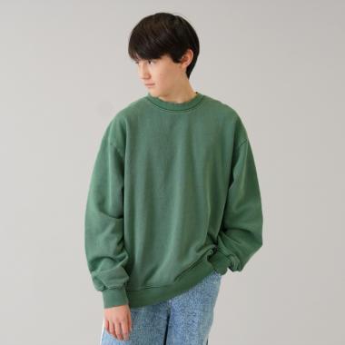 裏毛・ピグメント加工刺繍ロゴトレーナー