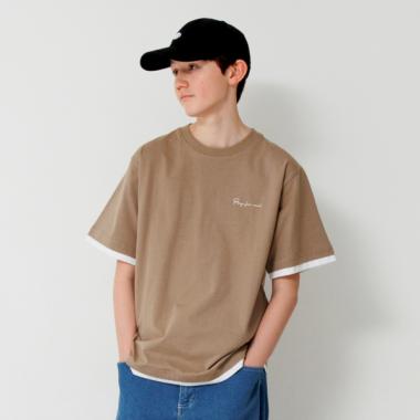 ワンポイントロゴ裾レイヤード半袖Tシャツ