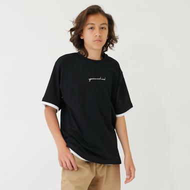 フロントロゴプリント裾レイヤード半袖Tシャツ