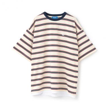 ボーダー・ワンポイント刺しゅうレイヤードビッグ半袖Tシャツ