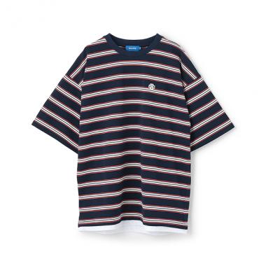 ボーダー・ワンポイント刺しゅうレイヤードビッグ半袖Tシャツ
