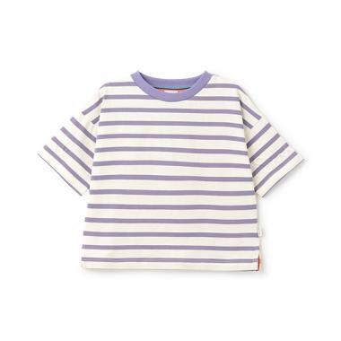 袖エンボスロゴボーダー半袖Tシャツ