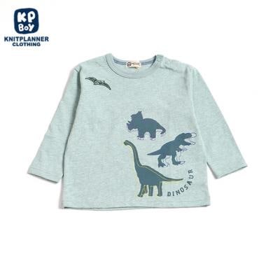 恐竜シルエットのデザートコットン長袖Tシャツ(80～90)