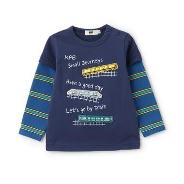 レイヤード風電車ワッペン長袖Tシャツ